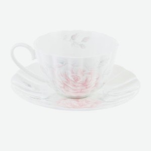 Чашка чайная 300 мл с блюдцем белая шиповник Hatori