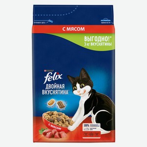 Сухой корм для взрослых кошек Felix Двойная Вкуснятина с мясом, 3 кг