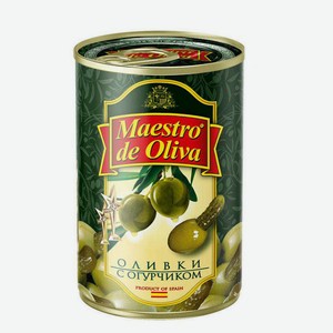 Оливки зеленые Maestro de Oliva на огурчике в оливковом масле, 300 г
