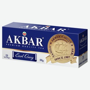 Чай черный AKBAR Earl Gray с бергамотом в пакетиках, 25х2 г