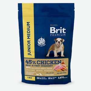 Сухой корм для щенков и молодых собак Brit Premium Junior M курица, 1 кг