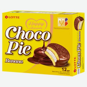 Печенье прослоенное Lotte Choco Pie глазированное со вкусом банана, 336 г
