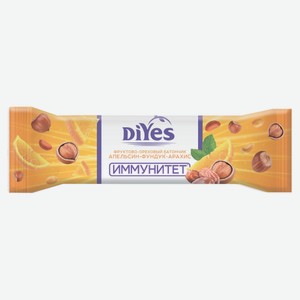 Батончик фруктово-ореховый DiYes Апельсин-фундук-арахис с молочным шоколадом и витамином С, 40 г