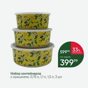 Набор контейнеров с крышками, 0,75 л, 1,1 л, 1,5 л, 3 шт.