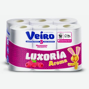 Бумага туалетная Veiro Luxoria с ароматом малины белая 3-слойная 12 рулонов