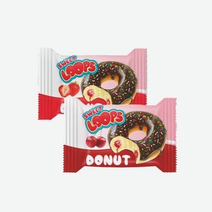 Кекс «Sweet Loops Donut»: Cherry с вишневым кремом, Strawberry с клубничным кремом, респ.Молдова, «Лидер-С», 50 г