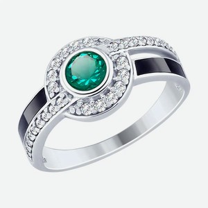 Кольцо SOKOLOV из серебра с эмалью и зелёным ситаллом и фианитами 92011498, размер 19