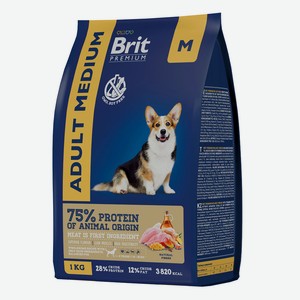 Сухой корм с курицей для взрослых собак средних пород Brit Premium 1кг