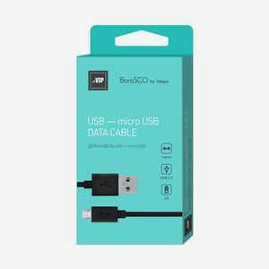 Дата-кабель BoraSCO USB - micro USB, 2А, 1м, черный