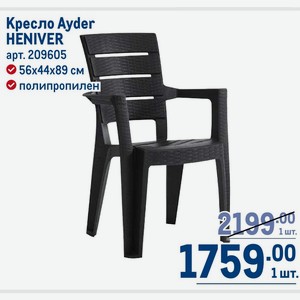 Кресло Ayder HENIVER 56х44х89 см полипропилен 1 шт.