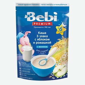 Каша Bebi Premium молочная 3 злака яблоко/ромашкас с 6 мес 200г