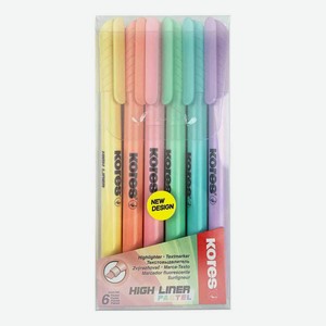 Набор текстовыделителей для бумаги Kores High liner pastel 6 цветов 1-4 мм