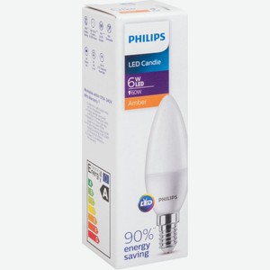 Лампа светодиодная Philips Е14 6500К холодный дневной свет, свеча, 6 Вт
