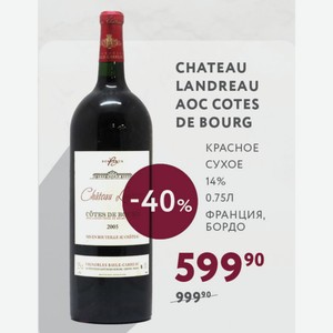 Вино Carreal Chateau Landreau Aoc Cotes De Bourg Красное Сухое 14% 0.75л Франция, Бордо