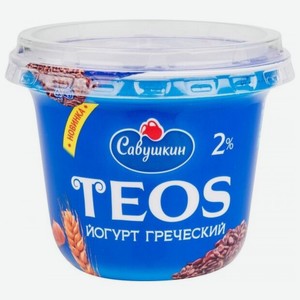 Йогурт греческий Савушкин Продукт Teos злаки-лен, 2%, 250 г, пластиковый стакан