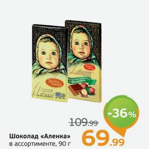 Шоколад  Аленка  в ассортименте, Красный октябрь, 90 г