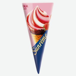 Мороженое сливочное Sunreme Клубника со сливками в сахарном рожке, 73 г