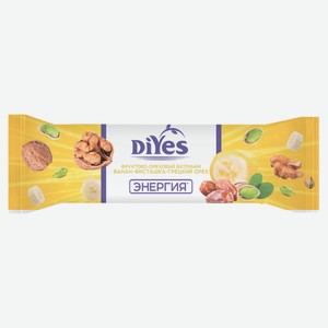 Батончик фруктово-ореховый DiYes Банан-фисташки-грецкий орех с молочным шоколадом и витамином В1, 40 г