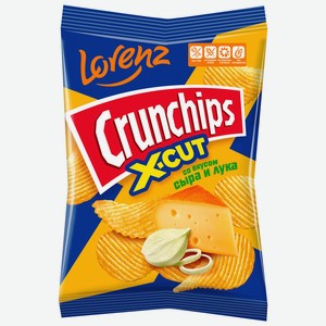 Чипсы картофельные рифленые Crunchips. X-Cut со вкусом сыра и лука 70г