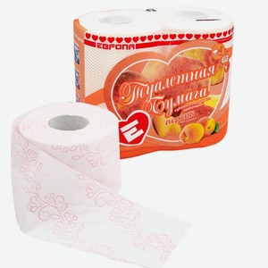 Туалетная бумага е в сердечке 4 шт 4-х слойная персик