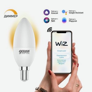 Умная Wi-Fi лампочка Gauss Smart Home C37 5W 470лм E14, управление голосом/смартфоном, диммируемая