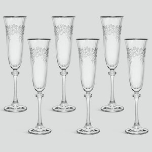 Набор рюмок для шампанского Crystalite Bohemia  ASIO , декор  Панто, затирка платина, отводка платина , 190 мл 6 шт.