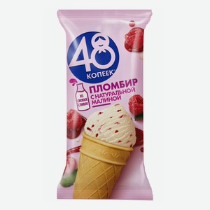 Мороженое пломбир 48 копеек с малиной и наполнителем малиновое варенье БЗМЖ 90 г