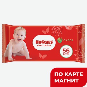 Влажные салфетки HUGGIES Ultra Comfort детские, алоэ, 56шт.