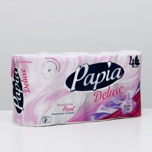 Туалетная бумага PAPIA Deluxe, 4 слоя 8 рулонов