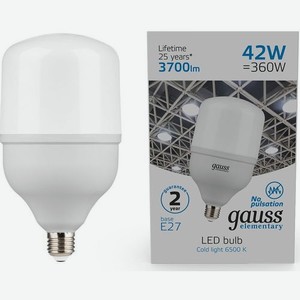 Лампа LED GAUSS E27, цилиндр, 42Вт, 6500К, белый холодный, T120, одна шт. [63234]