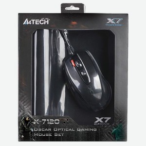 Мышь A4TECH X-7120, игровая, оптическая, проводная, USB, черный [x-710bk+x7-200mp]