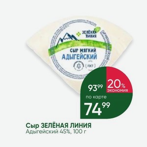 Сыр ЗЕЛЁНАЯ ЛИНИЯ Адыгейский 45%, 100 г