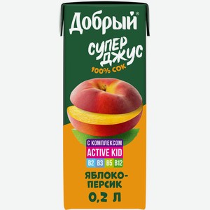 Сок детский Добрый Супер Джус яблоко-персик восстановленный с 11 месяцев 0,2 л