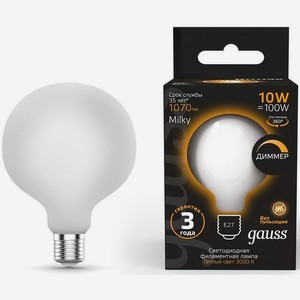 Лампа LED GAUSS E27, шар, 10Вт, 3000К, белый теплый, 187202110-D, одна шт.