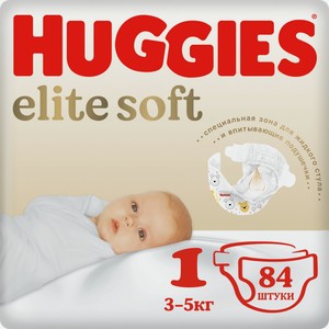 Подгузники Huggies Elite soft для новорожденных 1 3-5кг, 84шт