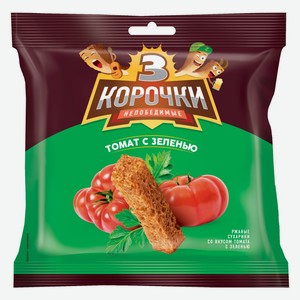 Сухарики ТРИ КОРОЧКИ ржаные томат с зеленью, Россия, 100 г