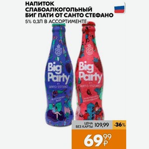Напиток Слабоалкогольный Биг Пати От Санто Стефано 5% 0,3л В Ассортименте