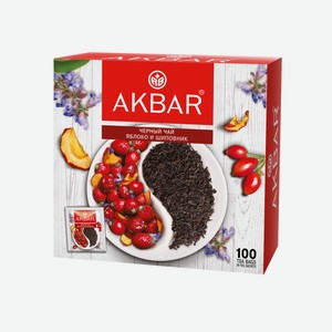 Чай Akbar черный яблоко-шиповник, 100 x 1.5г Россия