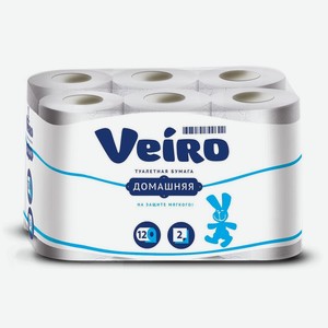 Бумага туалетная Veiro Домашняя белая 2-слойная 12 рулонов