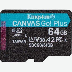 Карта памяти microsdxc UHS-I U3 Kingston Canvas Go! Plus 64 ГБ, 170 МБ/с, Class 10, SDCG3/64GBSP, 1 шт., переходник без адаптера