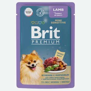 Влажный корм для собак с чувствительным пищеварением Brit ягненок с морковью, 85 г