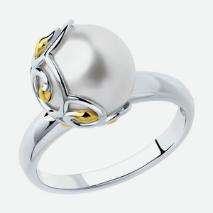 Ажурное кольцо SOKOLOV из золочёного серебра с жемчугом 94012451, размер 19