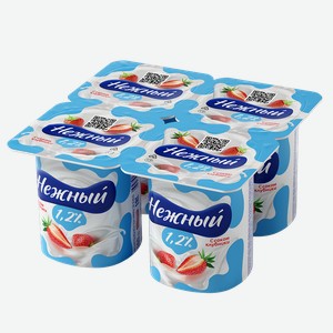 Продукт йогуртный НЕЖНЫЙ, с соком клубники, 1,2%, 100г