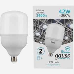 Лампа LED GAUSS E27, цилиндр, 42Вт, белый нейтральный, T120, одна шт. [63224]