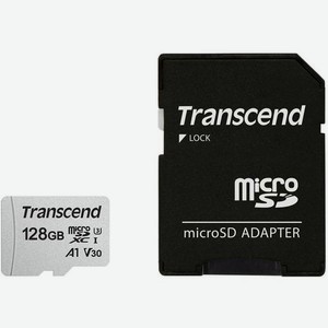 Карта памяти microsdxc UHS-I U3 Transcend 128 ГБ, 100 МБ/с, TS128GUSD300S-A, 1 шт., переходник SD