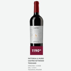 Вино Fattoria Il Muro Castro Igt Rosso Toscano Красное Сухое 14% 0.75 Л Тоскана, Италия