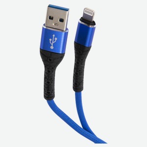 Дата-кабель mObility USB – Lightning, 3А, тканевая оплетка, синий