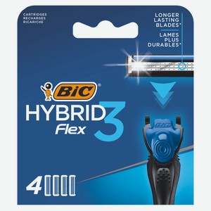 Сменные кассеты для мужской бритвы, BIC Hybrid 3 Flex, 4 шт