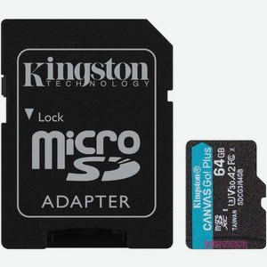 Карта памяти microsdxc UHS-I U3 Kingston Canvas Go! Plus 64 ГБ, 170 МБ/с, Class 10, SDCG3/64GB, 1 шт., переходник SD