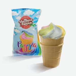 Мороженое Чистая Линия Радуга Пломбир в вафельном стаканчике, 90г